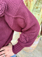 Women's Burgundy 3D Floral Textured Knit Sweater