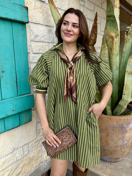 Women's Olive Stripe Zip Dress