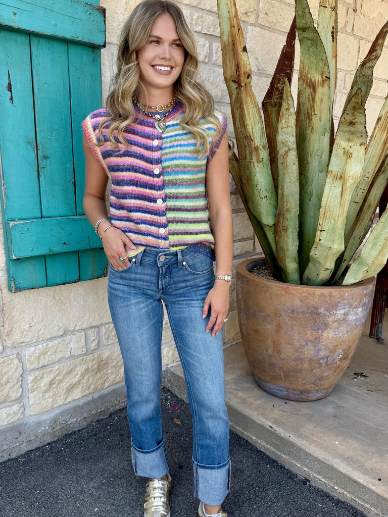 Women's light wash Ariat Perfect Straight jean with cuffed hem, front view — Blair's Western Wear Marble Falls TX
