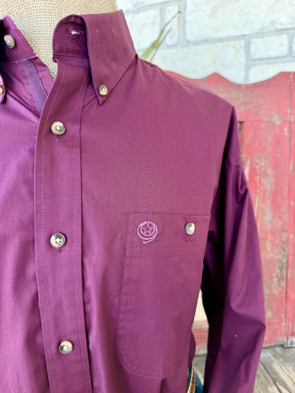 Men's Wrangler Wine Solid Long Sleeve Shirt