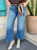 Women's Light Wash Wide Leg Cropped Trouser Jean