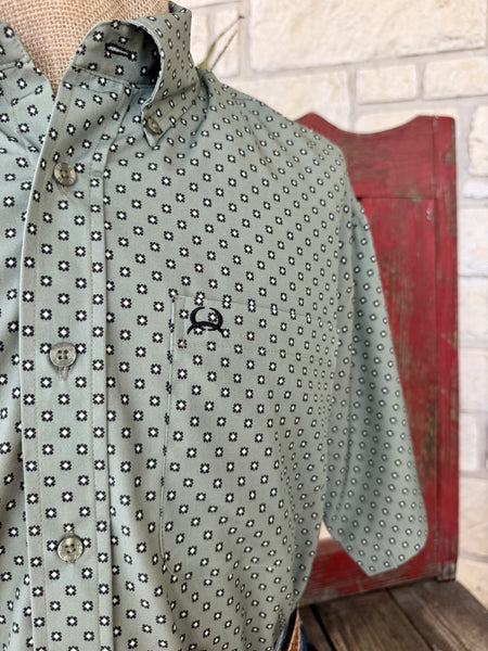 Men's Olive Print Short Sleeve Shirt