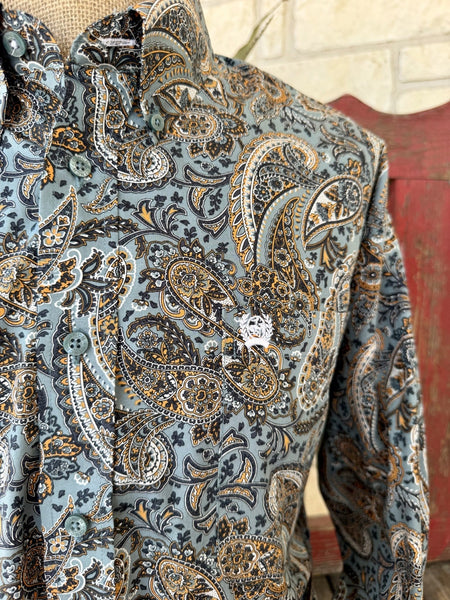 Men's Cinch Blue and Orange Paisley Long Sleeve Button-Up Shirt