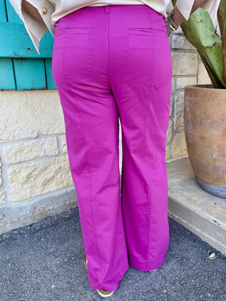 Women's Magenta High Rise Wide Leg Dress Pant