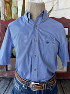 Men's white and navy Western print short sleeve button-up shirt — Blair's Western Wear Marble Falls TX