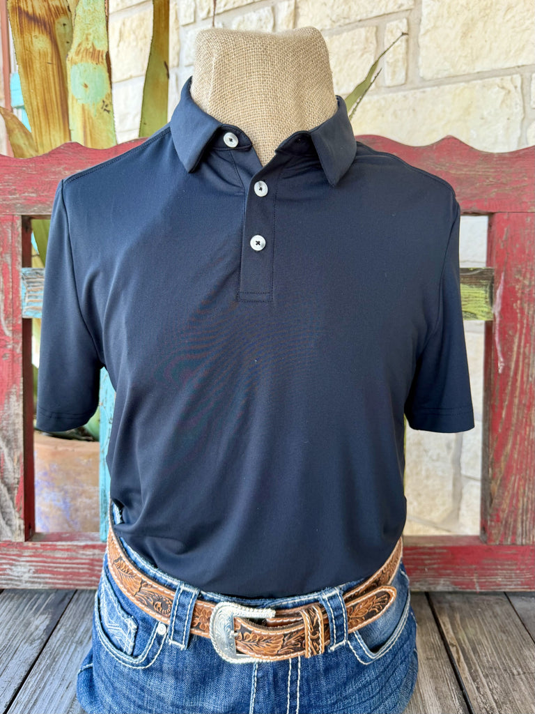 Men's solid black short sleeve western polo shirt — Blair's Western Wear Marble Falls TX