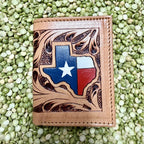 Men’s bifold wallet with Texas-themed tooling — Blair's Western Wear Marble Falls TX