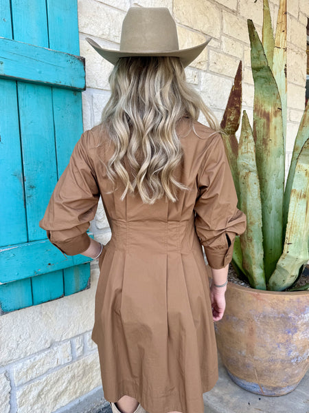 Camel Tailored Puff Sleeve Mini Dress
