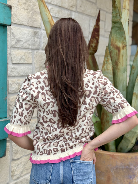 Women's Short Sleeve Leopard Knit Top
