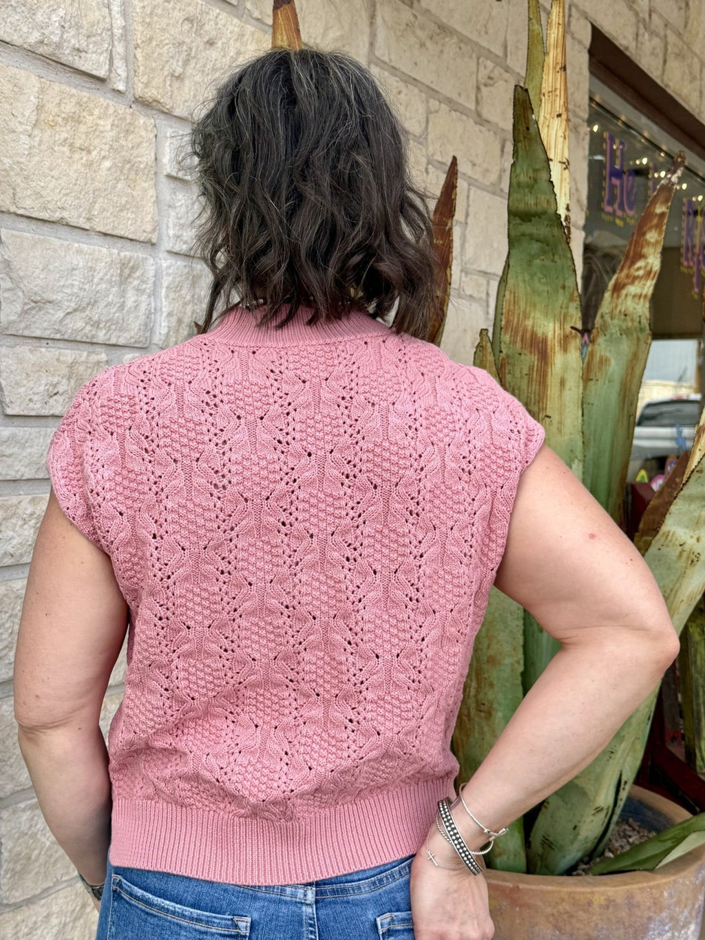 Women's Dusty Rose Cable Knit Mock Neck Top