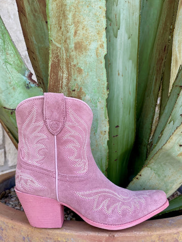 Women's Ariat Pink Suede Western Bootie