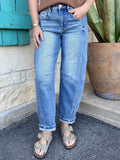 Women's High-Rise Balloon Crop Jeans with Cuffed Hem