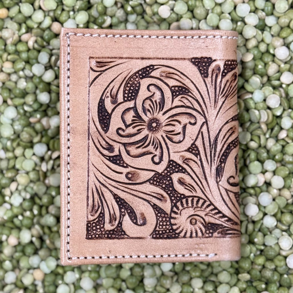 Men's Bifold Floral Scroll Tooled Leather Wallet