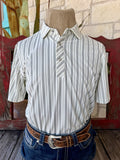 Men's natural and olive stripe short sleeve pullover Western shirt — Blair's Western Wear Marble Falls TX