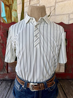 Men's natural and olive stripe short sleeve pullover Western shirt — Blair's Western Wear Marble Falls TX