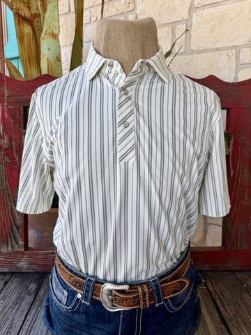 Men's natural and olive stripe short sleeve pullover Western shirt — Blair's Western Wear Marble Falls TX