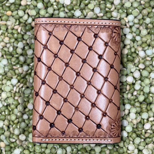 Men's Diamond Lattice Tooled Leather Trifold Wallet