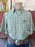 Men's olive print short sleeve pullover Western shirt — Blair's Western Wear Marble Falls TX