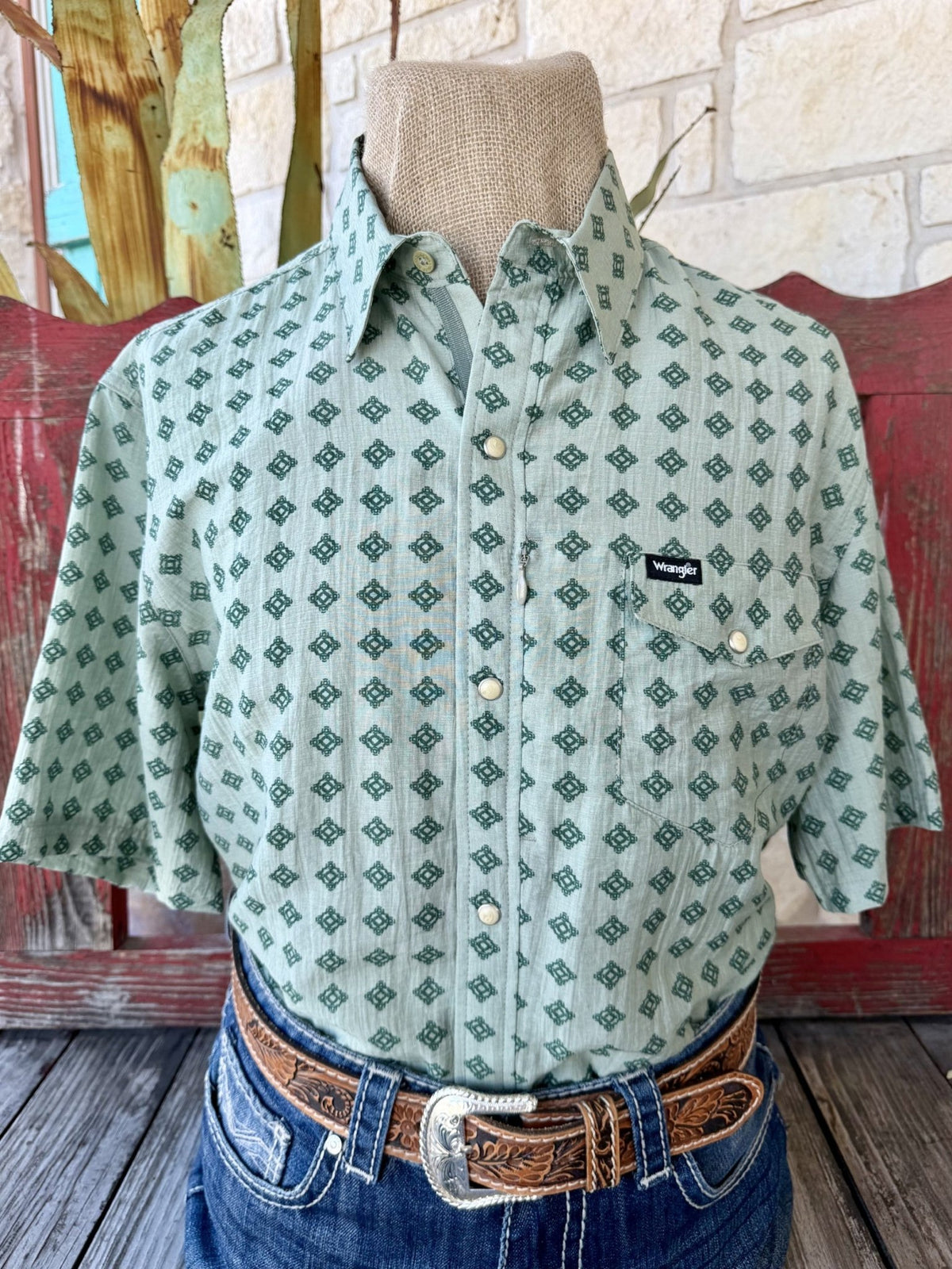 Men's olive print short sleeve pullover Western shirt — Blair's Western Wear Marble Falls TX