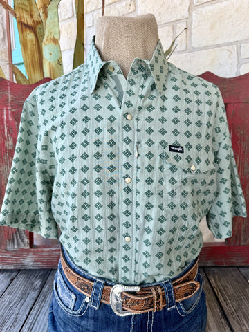 Men's olive print short sleeve pullover Western shirt — Blair's Western Wear Marble Falls TX