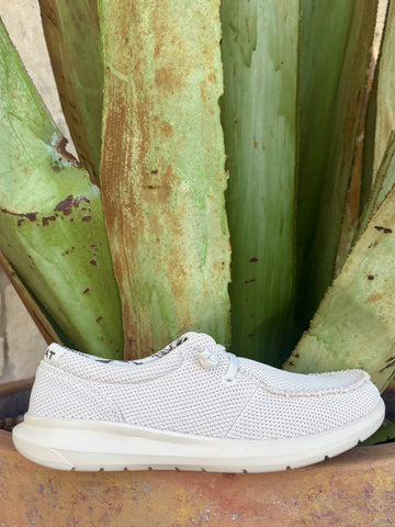 Women’s cream mesh Hilo casual shoe with breathable lining, elasticized laces, and lightweight flexible sole — Blair’s Western Wear Marble Falls TX