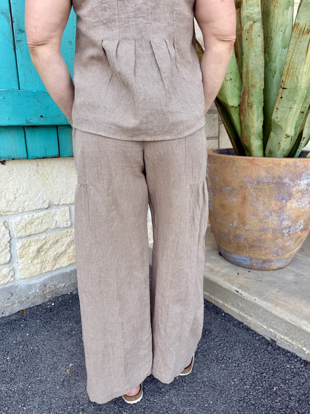 Women's Khaki Stripe Wide Leg Pant