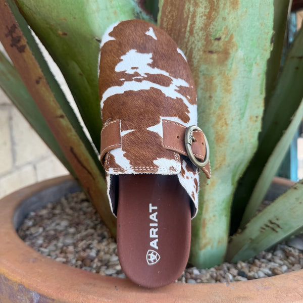 Women's Ariat Brown White Cowhide Mule