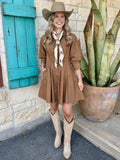 Camel Tailored Puff Sleeve Mini Dress