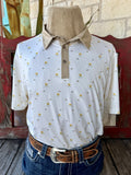 Men's natural tan and yellow Texas rose print pullover short sleeve shirt — Blair's Western Wear Marble Falls TX