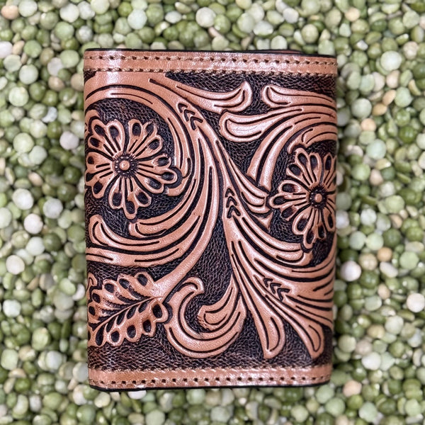 Men's Twisted X Floral Tooled Leather Trifold Wallet