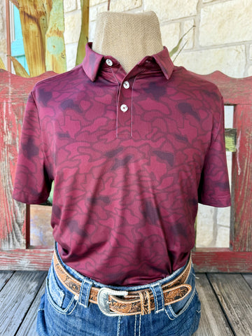 Men's maroon Texas camo pullover short sleeve shirt — Blair's Western Wear Marble Falls TX