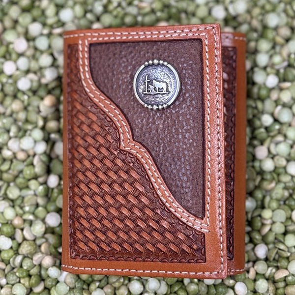 Men's Basketweave Praying Cowboy Concho Trifold Wallet