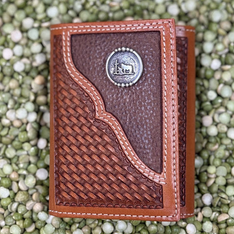Men's Basketweave Praying Cowboy Concho Trifold Wallet