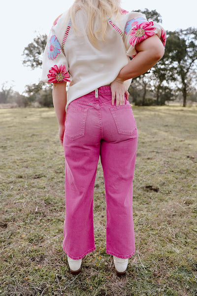 Ladies Pink Wide Leg Tomboy Distressed Jean - 10048257 - Blairr's Western Wear Marble Falls, TX