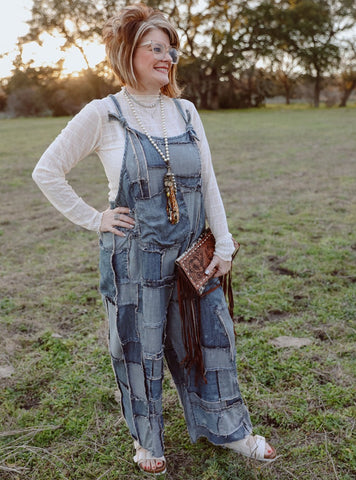 Denim Patchwork Ladies Jaded Gypsy Overall - Blair's Western Wear Marble Falls, TX