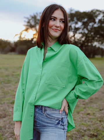 Ladies Kelly Green Solid Button Up Shirt DZ24A285G - Blair's Western Wear Marble Falls, TX