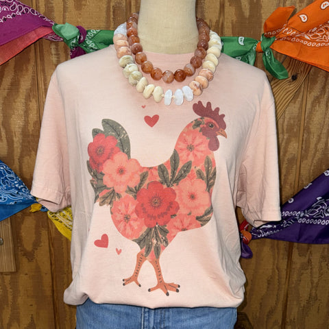 Women's Country Chick Floral Rooster Graphic Tee