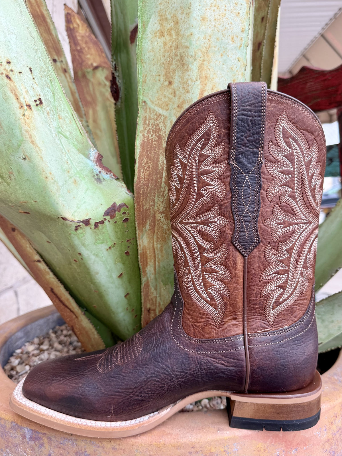 Men's Ariat Chocolate & Tan Square Toe Western Boots