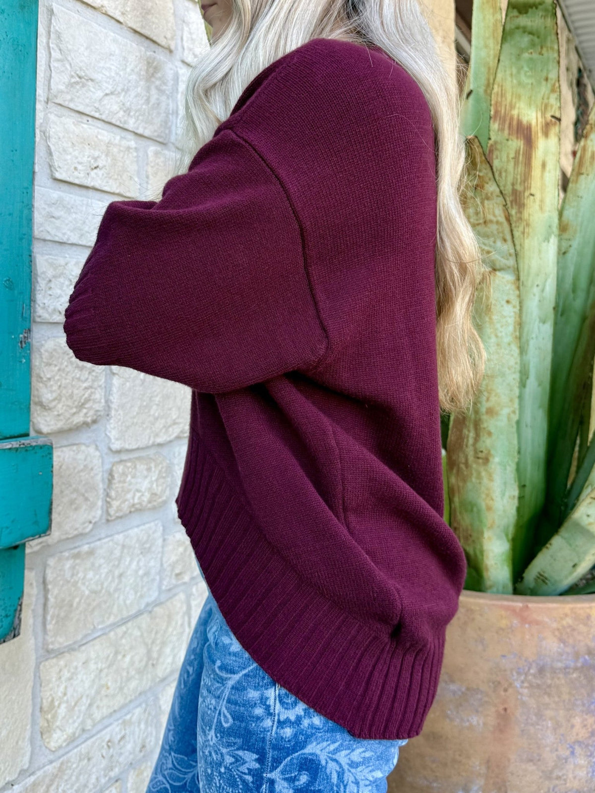 Women's Plum Oversized Hi-Low Short Sleeve Knit Sweater Top
