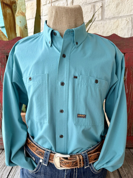 Men's Ariat Airflow turquoise long sleeve button-up shirt — Blair's Western Wear Marble Falls TX