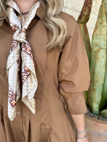 Camel Tailored Puff Sleeve Mini Dress