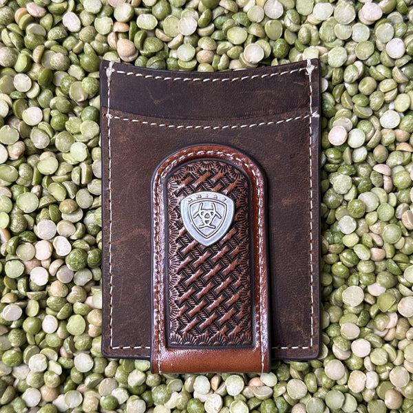 Men's Tooled Leather Magnetic Money Clip Wallet