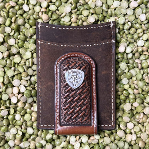 Men's Tooled Leather Magnetic Money Clip Wallet