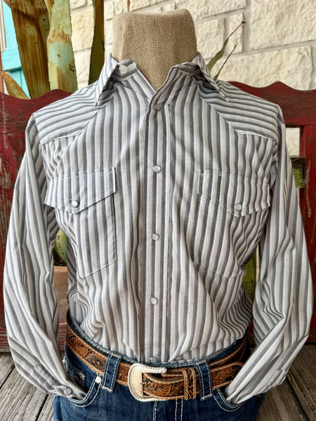 Men's Roper white and charcoal stripe long sleeve button-up shirt — Blair's Western Wear Marble Falls TX