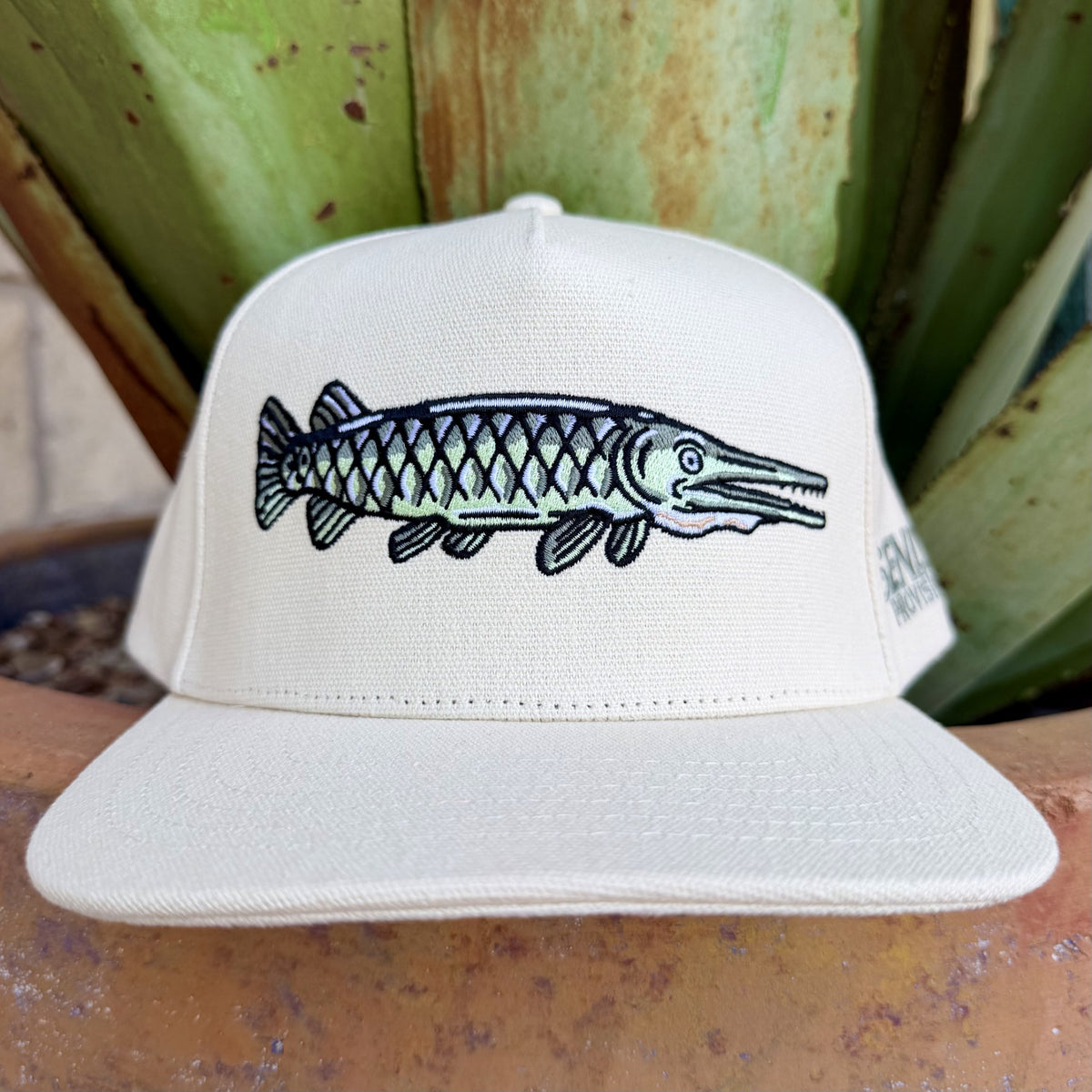 Alt Text: Men's Sendero natural and green gar fishing embroidered cap — Blair's Western Wear Marble Falls TX Media Title: Men's Sendero Gar Embroidered Cap GAR HAT - Blair's Western Wear Marble Falls TX
