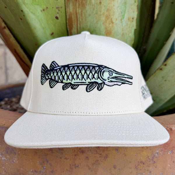 Alt Text: Men's Sendero natural and green gar fishing embroidered cap — Blair's Western Wear Marble Falls TX Media Title: Men's Sendero Gar Embroidered Cap GAR HAT - Blair's Western Wear Marble Falls TX