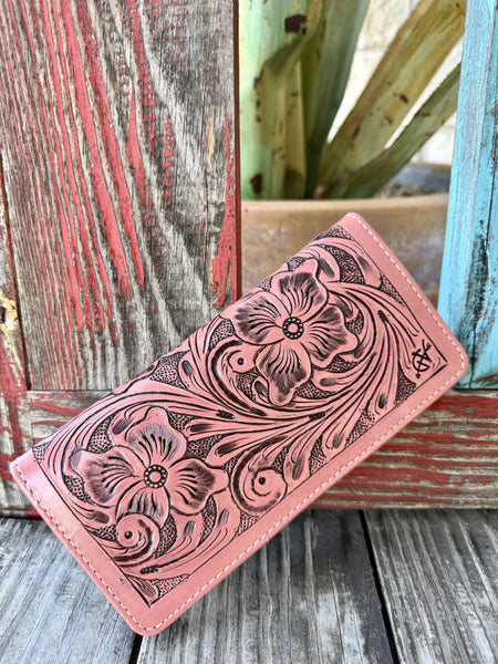 Women's Pink Tooled Leather Zip Wallet
