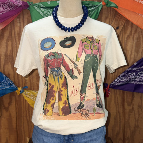 Women's Dress Up Paperdoll Cowboy Graphic Tee