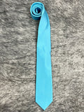 Men's solid turquoise satin necktie with smooth lustrous finish, standard width pointed tip, bright aqua-turquoise color — Blair's Western Wear Marble Falls TX