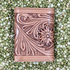 Men's Texas Flag Scroll Tooled Leather Trifold Wallet